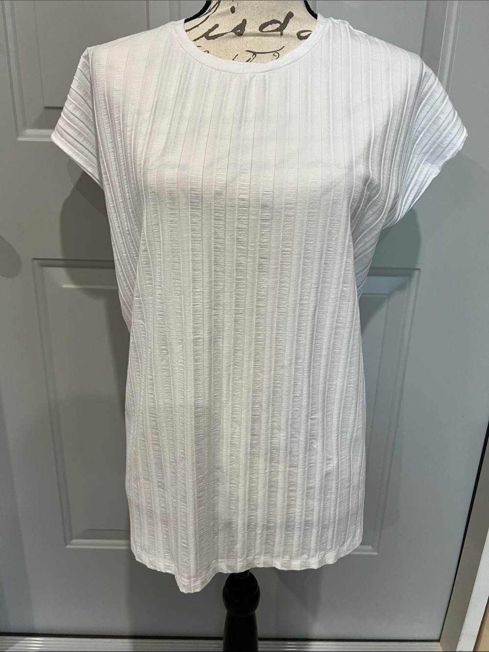 Eileen Fisher White Ribbed Short-Sleeve Tee